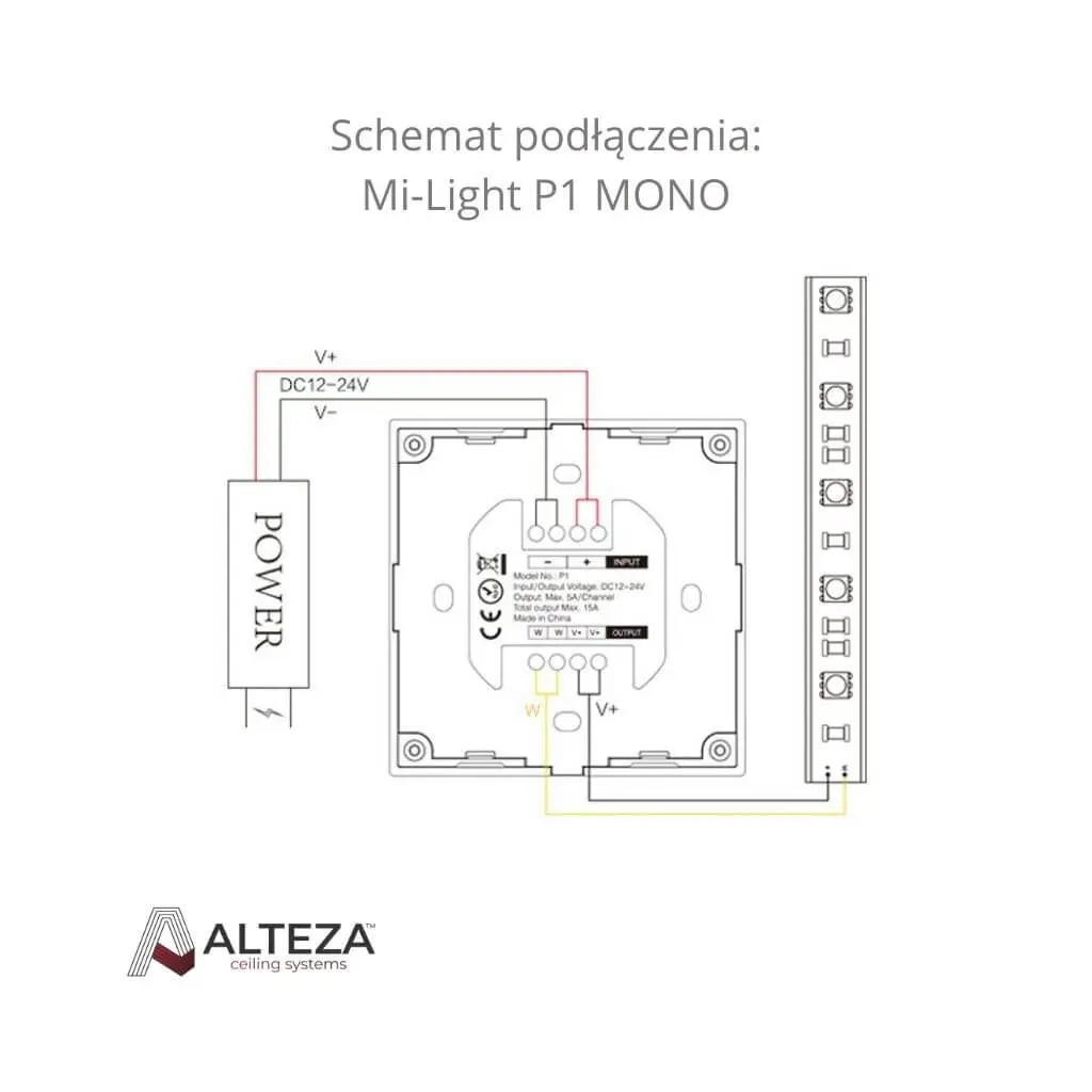 Kontroler dotykowy naścienny LED Mi-Light P1 MONO - obrazek 2